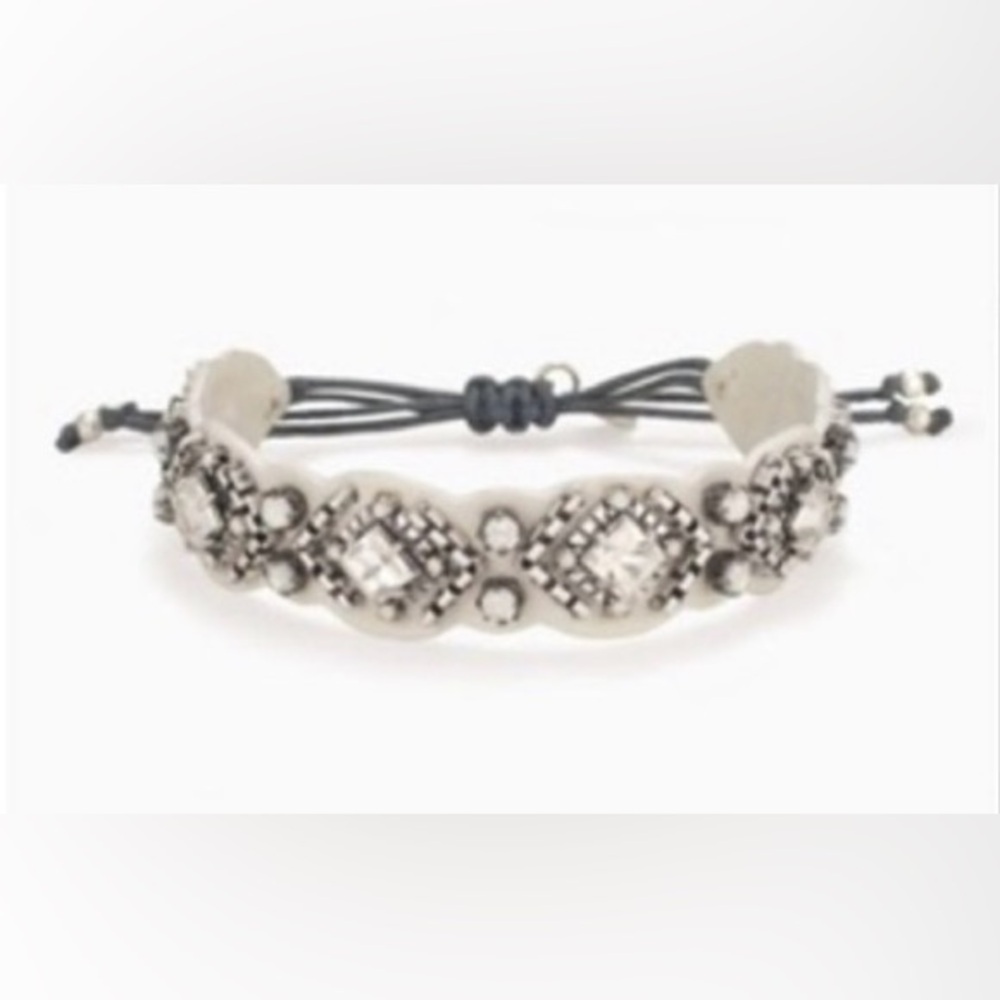 🍦💎 Stella & Dot Ivory Faux Leather & Rhinestone Adjustable Slide Bracelet